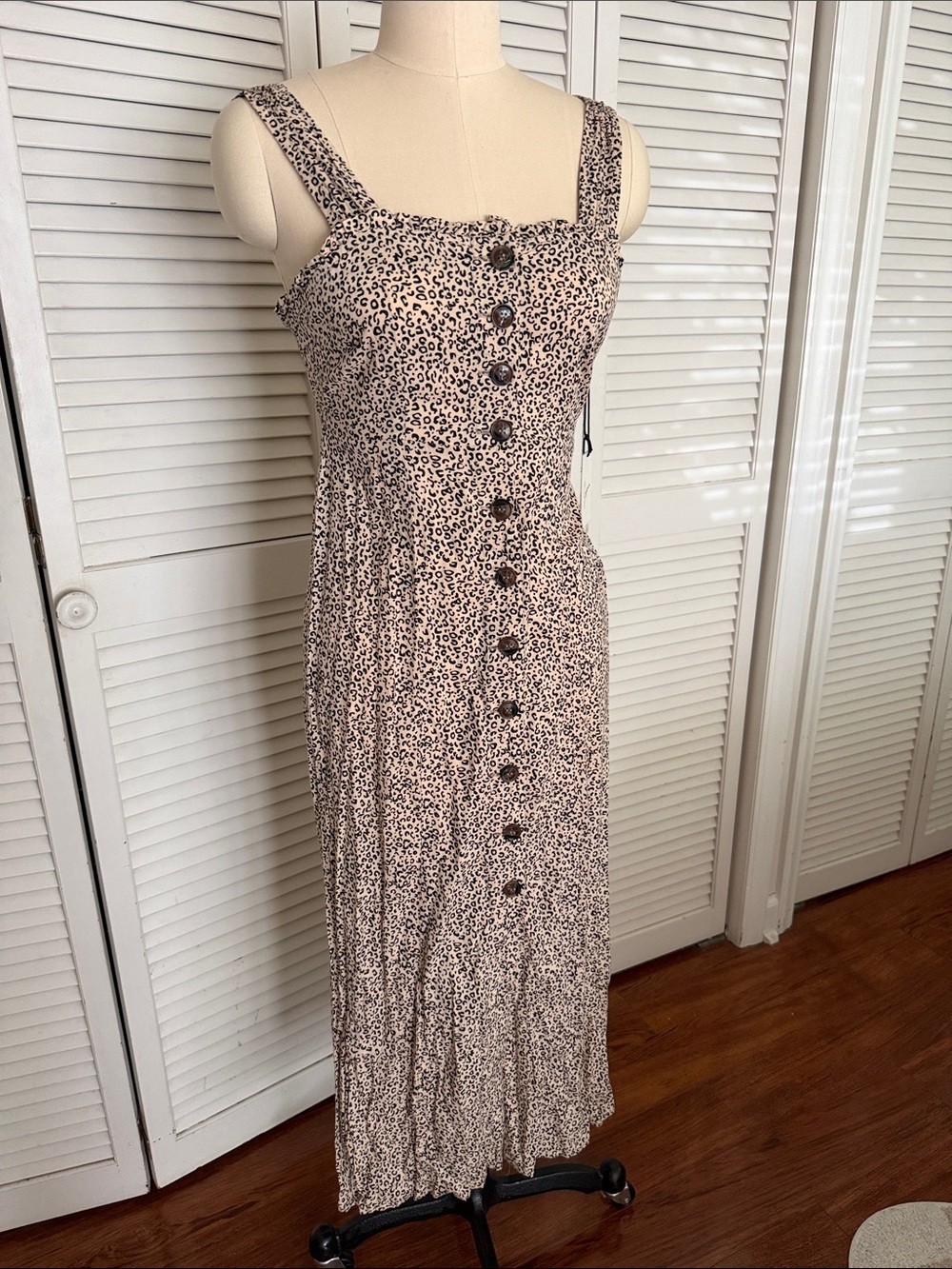 Japna Beige Leopard-Print Button-Front Maxi Dress